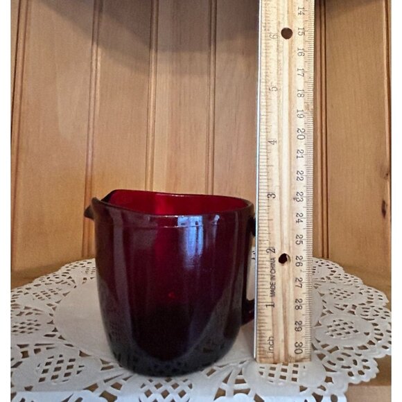 Vintage Anchor Hocking Ruby Red Glass Creamer Small Jug Pitcher - Picture 2 of 7